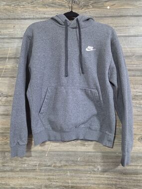Nike Gray Fleece Pullover Hoodie Small Swoosh Logo Kangaroo Pocket Men's Small